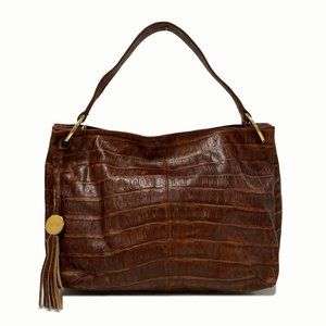 Furla Croc Embossed Brown Leather Hobo